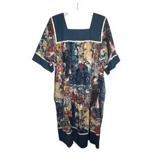 Vtg 70s Krist Gudnason Japanese Geisha Muumuu House Dress Kaftan Plus Size 2X